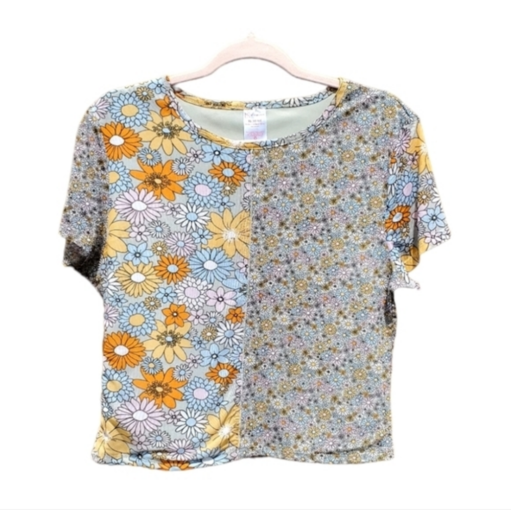 No Boundaries Floral Lined Silky Blouse Croptop Top XL (15-17) NWOT